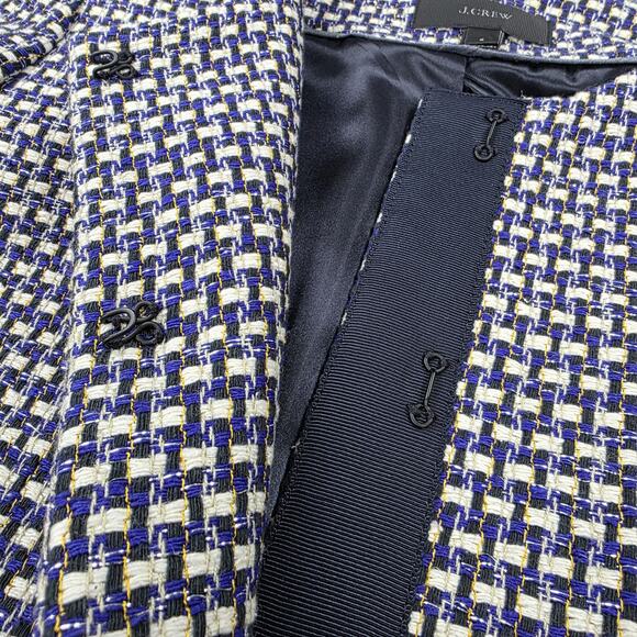 J Crew Blazer Women 6 Blue Silk Blend Tweed Hook Eye Pockets Lined Career Jacket - Picture 14 of 16